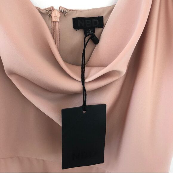 NBD REVOLVE Lila Gown in Champagne Satin Slip Draped Maxi Column Leg Slit S - Picture 6 of 13